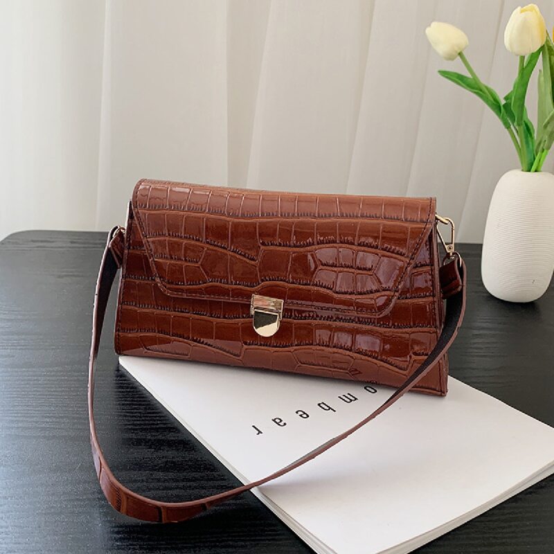 

Croc Embossed Shoulder Bag, Brown