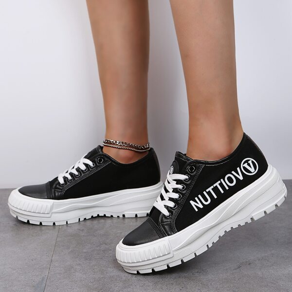 

Men Letter Graphic Lace Up Front Casual Shoes, Black