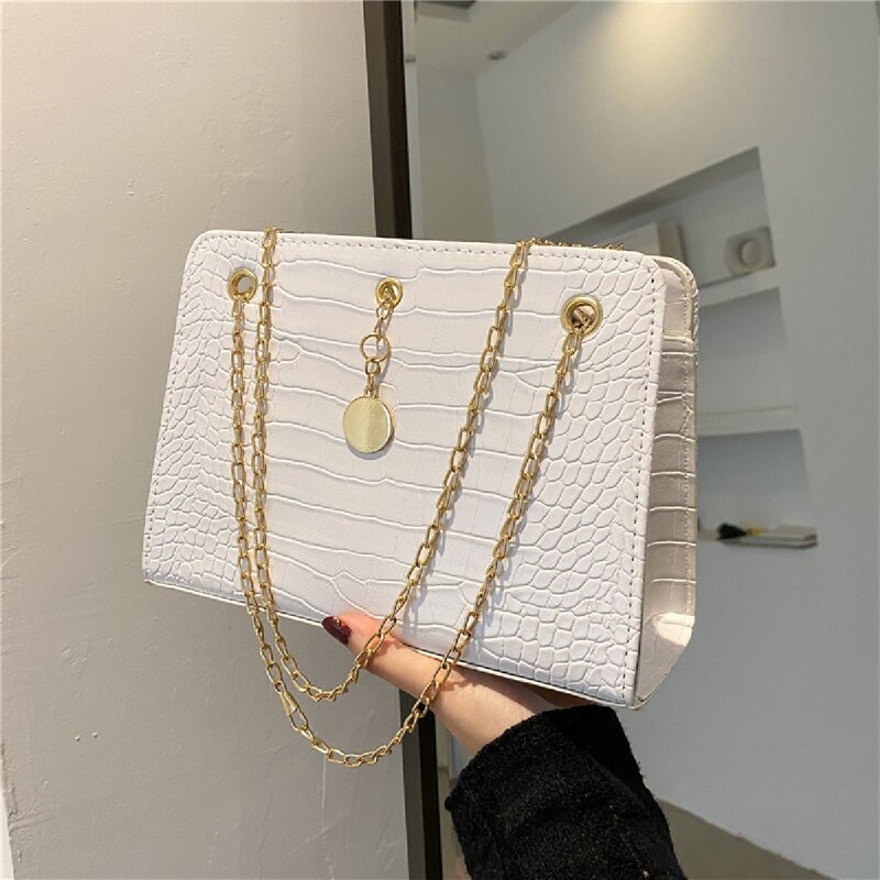 

Croc Embossed Shoulder Bag, White
