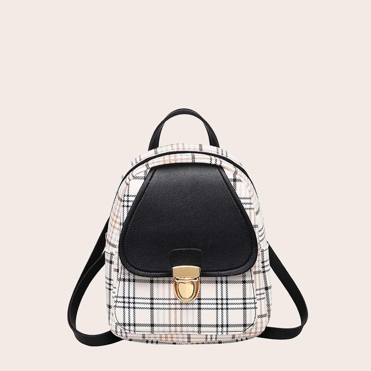 

Plaid Zip Backpack, Black