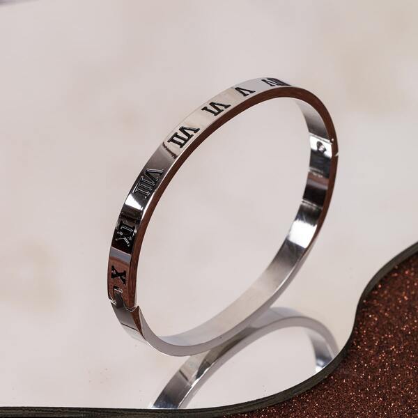 

Men Roman Numerals Stainless Steel Bangle, Silver