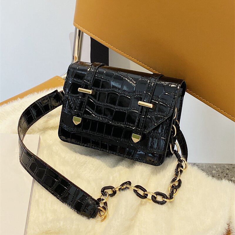 

Croc Embossed Shoulder Bag, Black