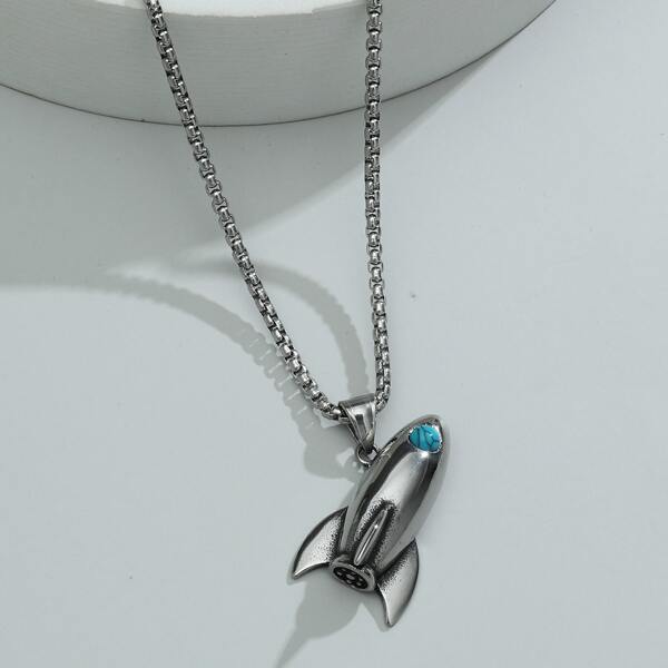 

Men Spaceship Charm Necklace, Silver