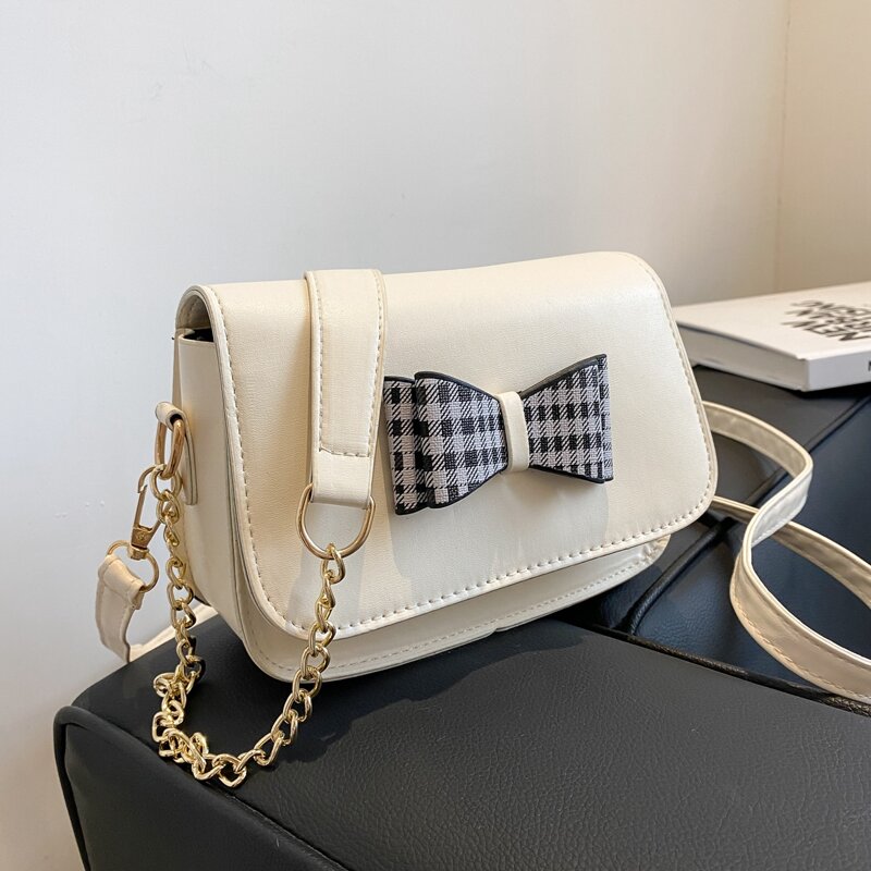

Bow Decor Flap Shoulder Bag, Beige