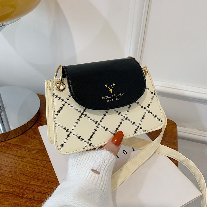 

Quilted Flap Crossbody Bag, Black and white