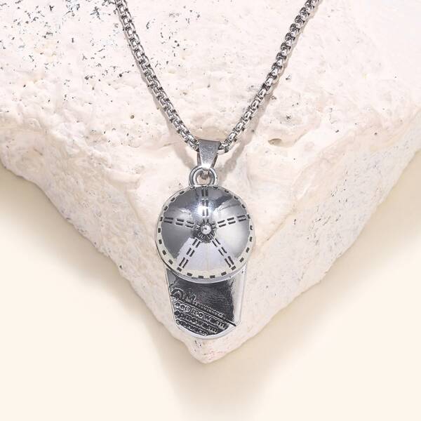 

Men Baseball Cap Charm Necklace, Silver