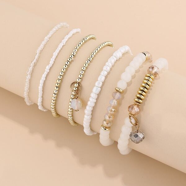 

7pcs Simple Beaded Bracelet, Multicolor