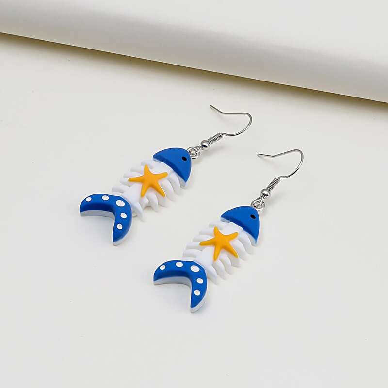 

Fish Drop Earrings, Blue
