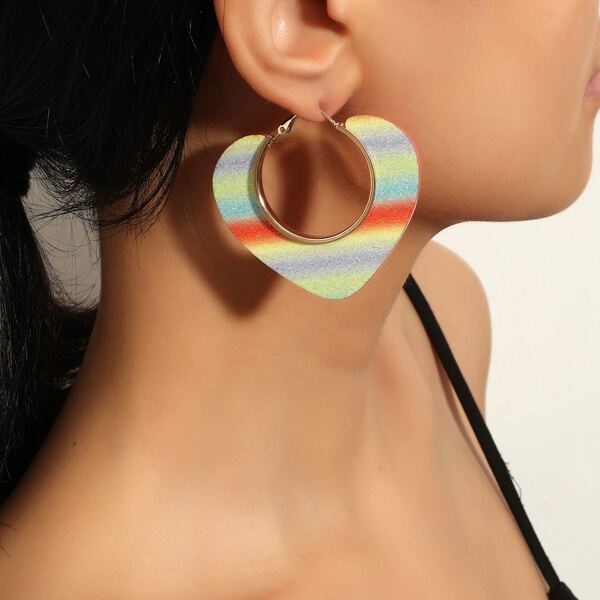 

Striped Print Heart Shaped Hoop Earrings, Multicolor