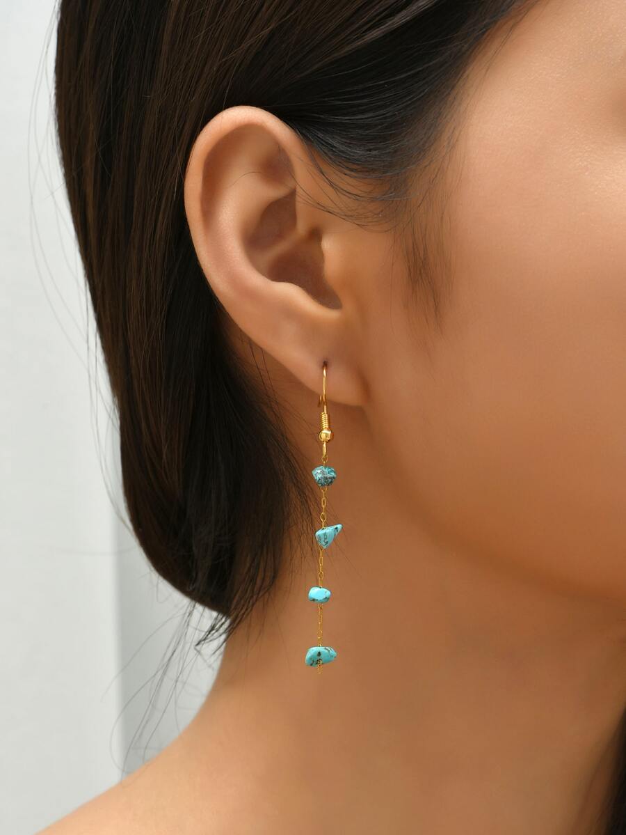 石頭裝飾耳墜 - 金黃色 - 查看 1