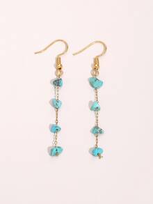 石頭裝飾耳墜 - 金黃色 - 查看 2