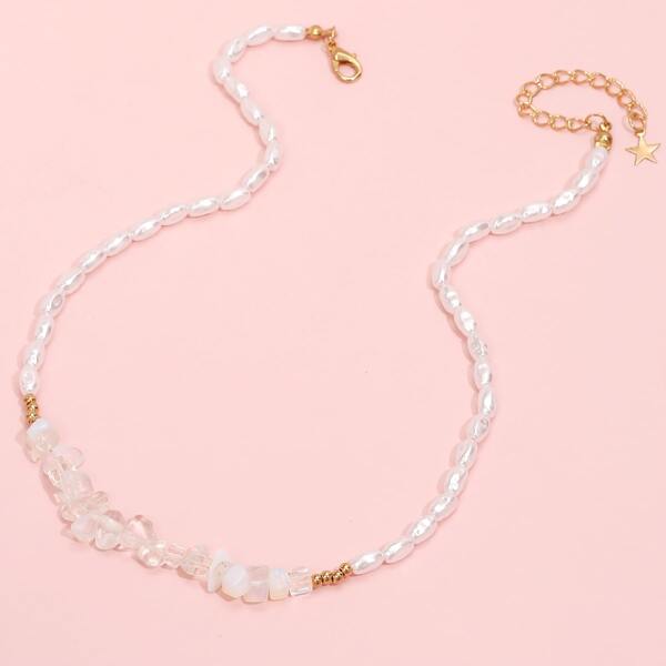 

Faux Pearl Decor Necklace, White