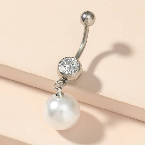 

Faux Pearl Decor Navel Belly Ring, White