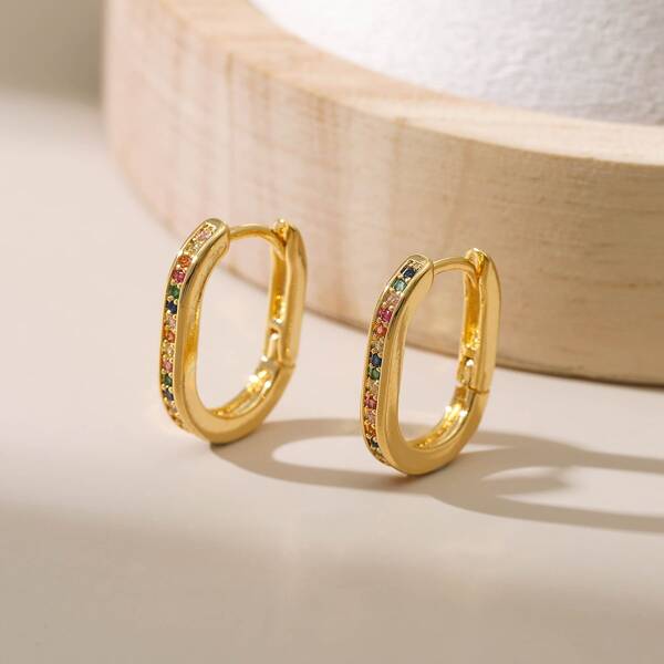 

Zircon Decor Hoop Earrings, Gold