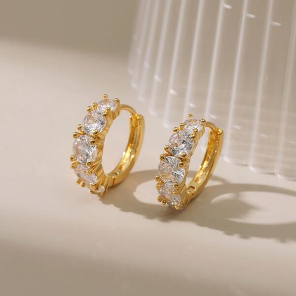 

Zircon Decor Hoop Earrings, Gold