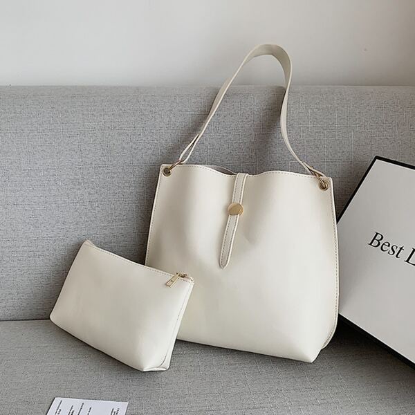 

Minimalist Shoulder Bag With Inner Pouch, White