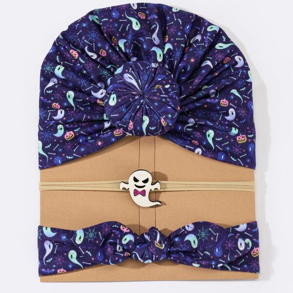 

2pcs Baby Halloween Ghost Print Hair Band & 1pc Hat, Multicolor