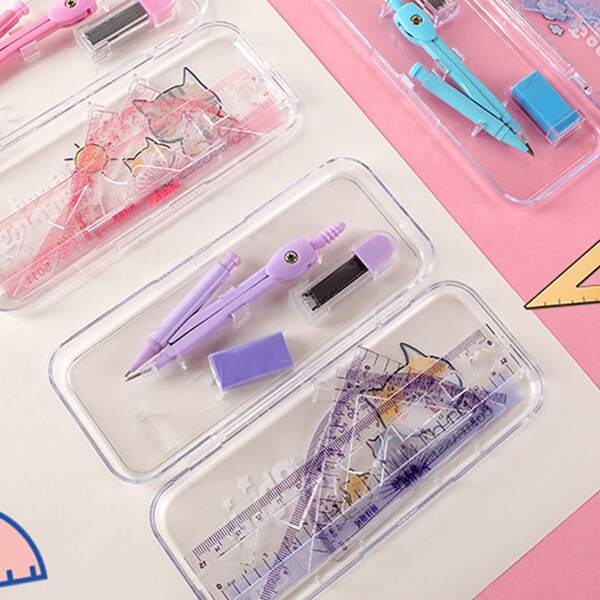 

1box Random Color Ruler & Compass Set, Multicolor