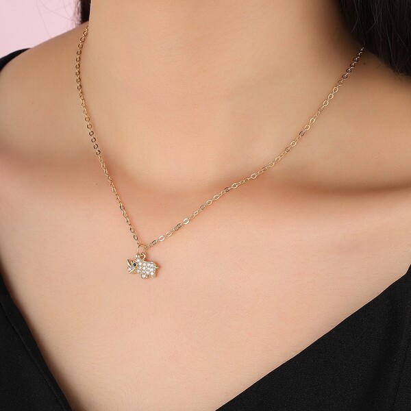 

Rhinestone Animal Charm Necklace, Gold