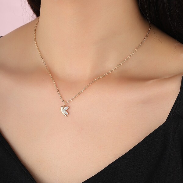 

Rhinestone Bird Charm Necklace, Gold