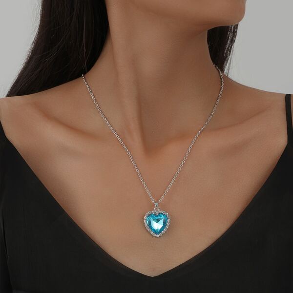

Heart Charm Necklace, Baby blue