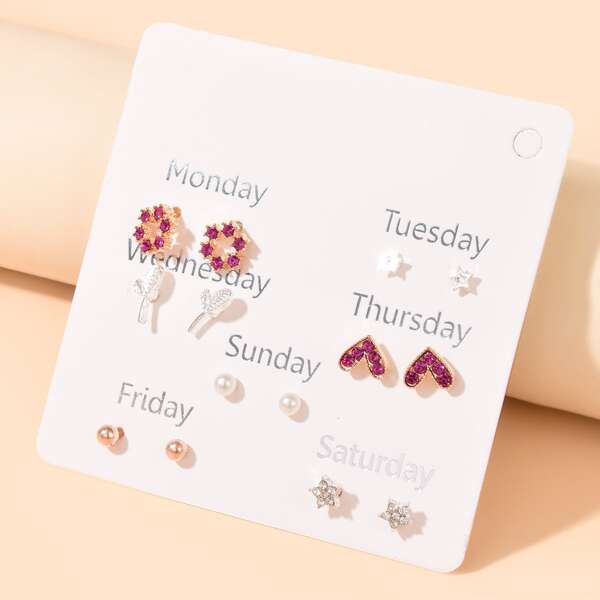 

7pairs Faux Pearl Decor Stud Earrings, Multicolor