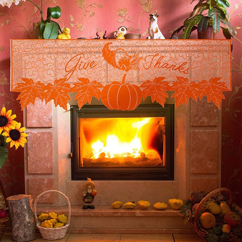 

1pc Thanksgiving Day Fireplace Towel, Orange