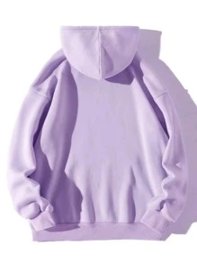SHEIN Unity Áo hoodie ấm áp In bướm Túi kangaroo Dây rút - Màu Lilac Tím - Xem 2