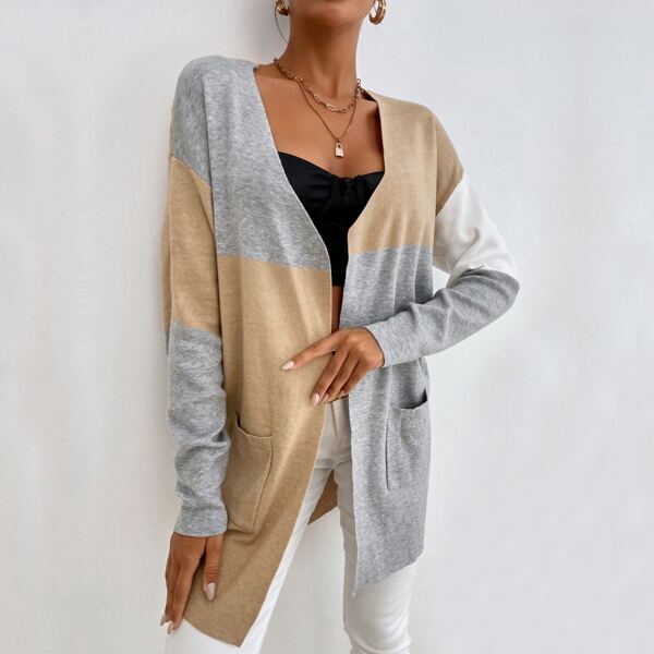 

Colorblock Dual Pocket Open Front Cardigan, Multicolor