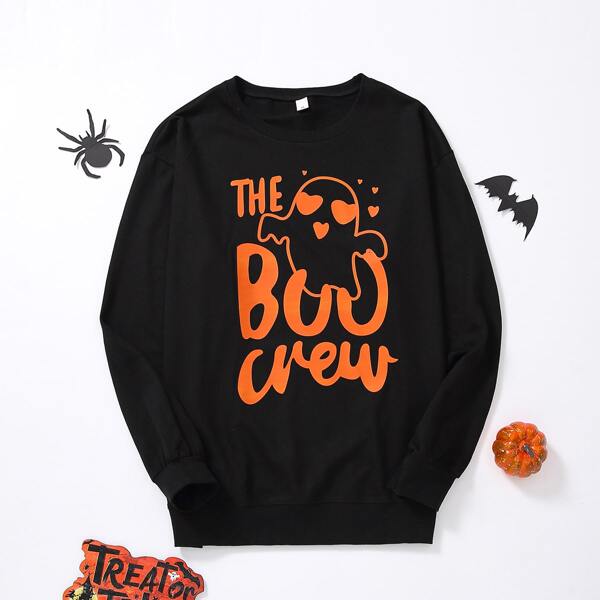 

Men Halloween Print Drop Shoulder Sweatshirt, Black