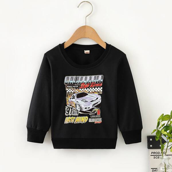 

Toddler Boys Car And Letter Graphic Pullover, Black