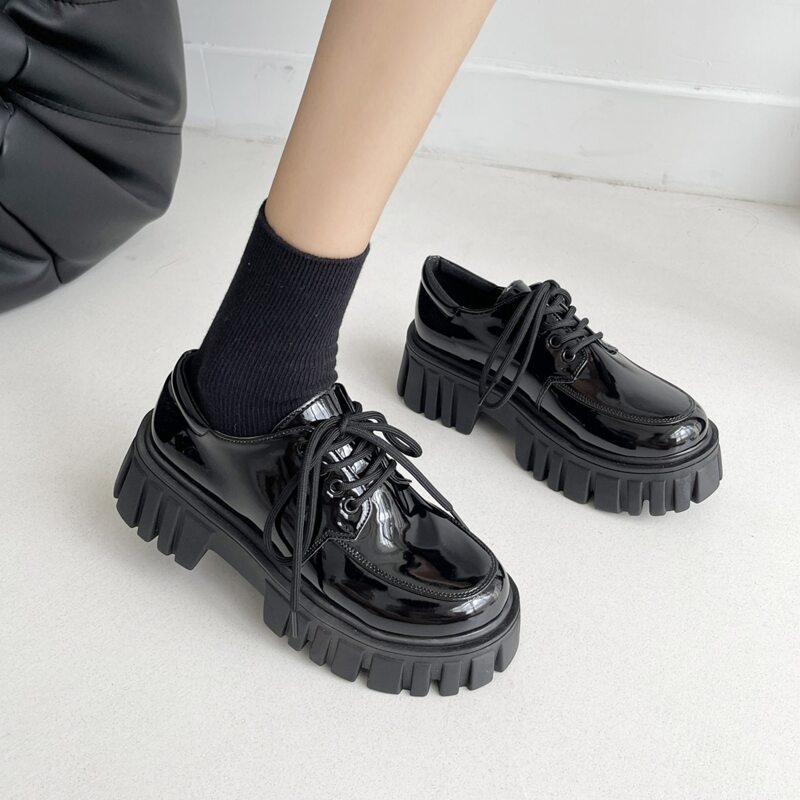 Patent Leather Platform Oxfords, Black