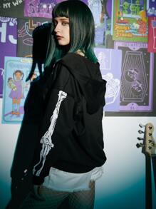 ROMWE Grunge Punk Skeleton Graphic Zip Up Hoodie