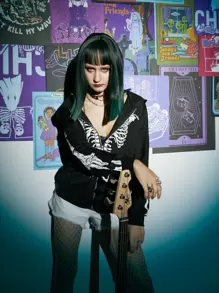 ROMWE Grunge Punk Skeleton Graphic Zip Up Hoodie