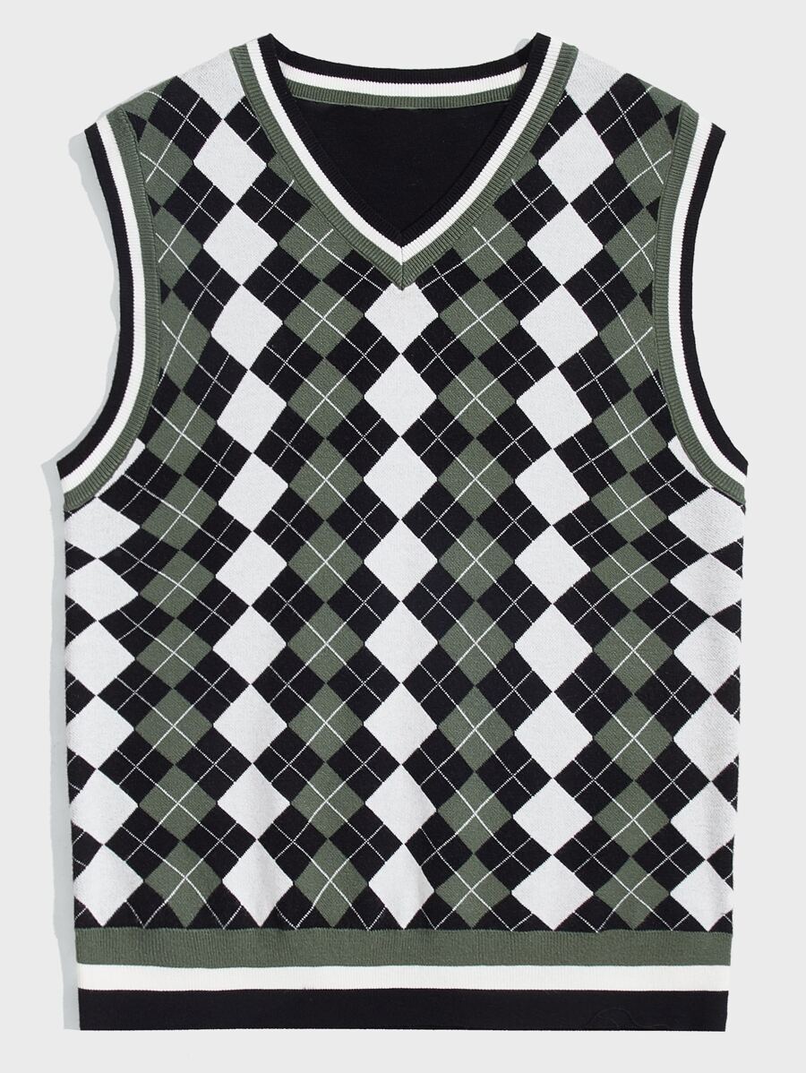 Manfinity Men Argyle Pattern Sweater Vest - Multicolor - View 1