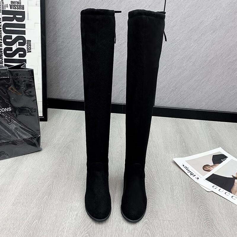 Lace Up Back Over The Knee Boots, Black