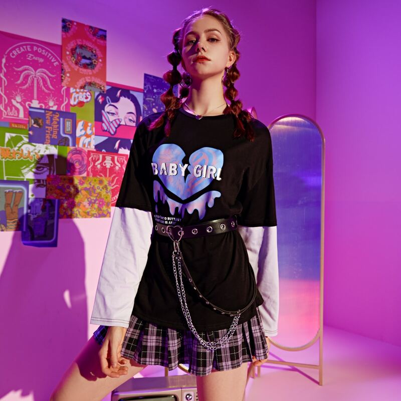 

2 In 1 Letter Heart Graphic Tee, Black