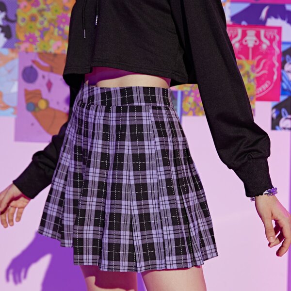 

Plaid Pleated Skirt, Multicolor