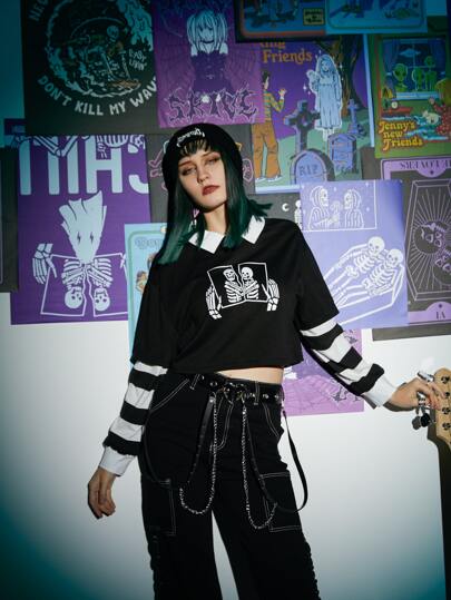 ROMWE X Alterfanart Street Life 2 In 1 Letter Skull Graphic