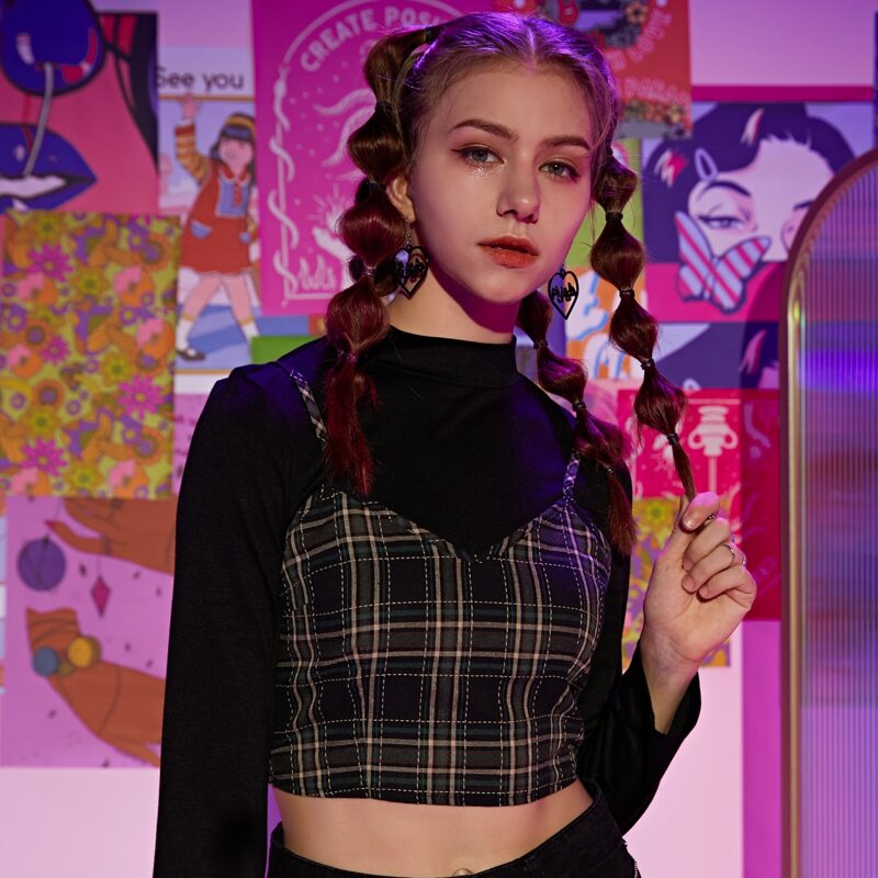 

Solid Crop Tee & Plaid Cami, Multicolor