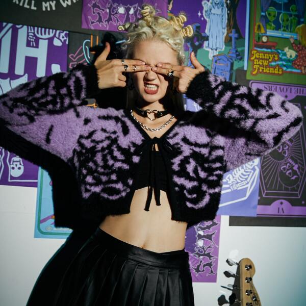 

Bat Pattern Tie Front Cardigan, Multicolor