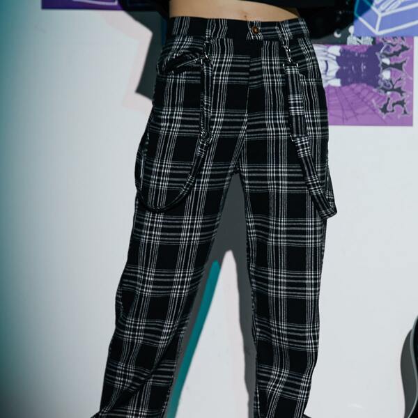 

Plaid Tape Joggers, Black and white