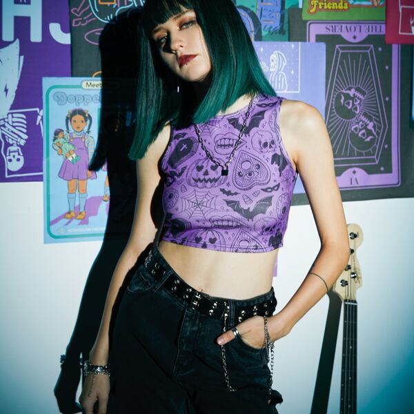 

Halloween Graphic Ribbed Tank Top, Lilac purple