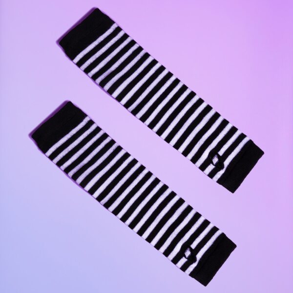 

Striped Pattern Fingerless Long Gloves, Black and white