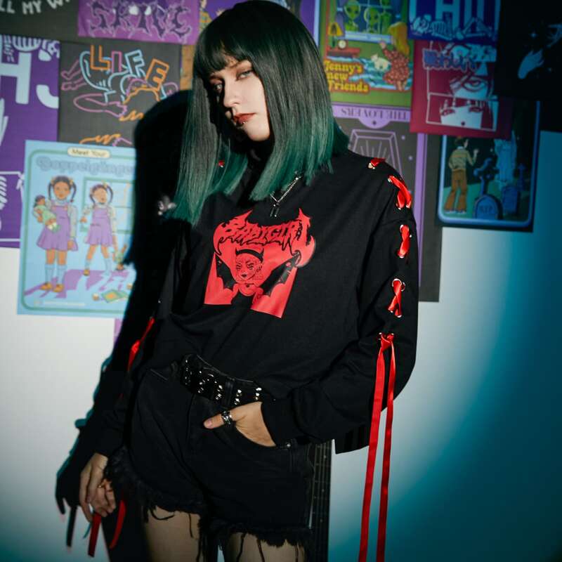

Letter Figure Graphic Lace Up Sweatshirt, Black
