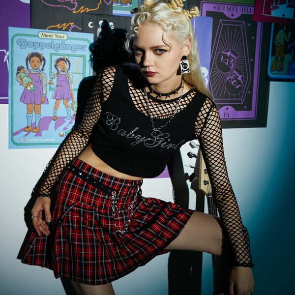 

Hollow Out Letter Rhinestone Crop Top, Black