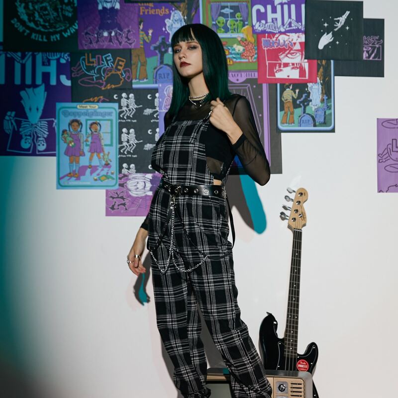 

Plaid Jumpsuit Without Belt, Black and white