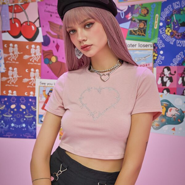 

Heart Rhinestone Crop Tee, Baby pink