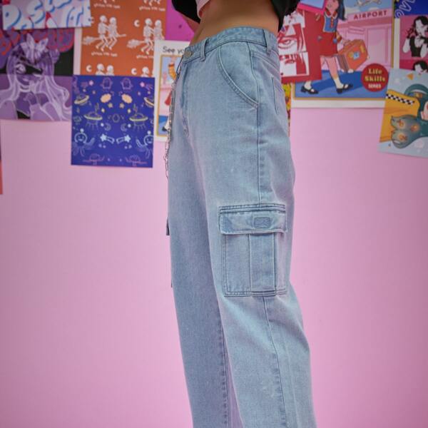 

Solid Straight Leg Pocket Jeans, Light wash