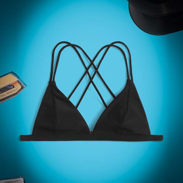 

Solid Criss Cross Bikini Top, Black
